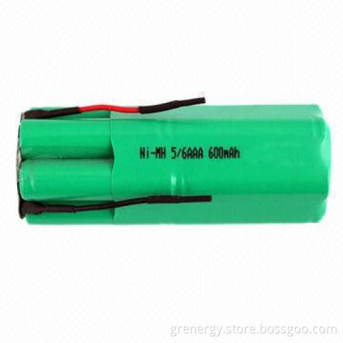 NiMH 5/6AAA Battery Pack, 12V Nominal Voltage, 600mAh Capacity